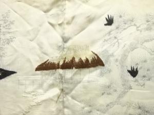 アンティーク　家屋風景模様刺繍肩裏本場村山泥大島紬男物羽織